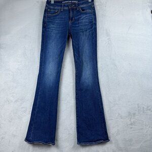 American Eagle Flare Leg Jeans Size 4 Regular Womens Stretch Medium Wash Blue